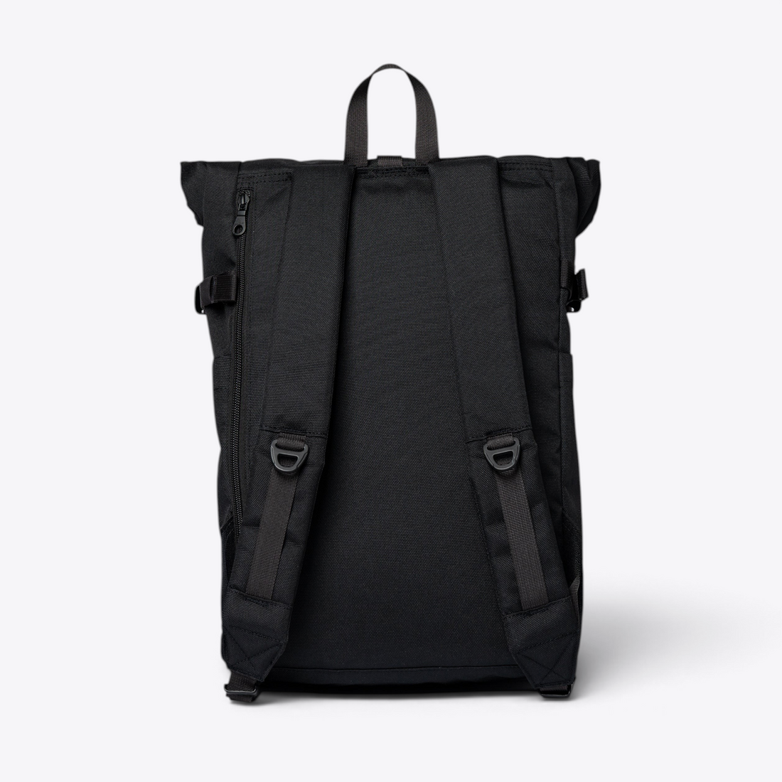 Sandqvist ICON Rolltop Backpack 14" noir — vue arrière avec bretelles rembourrées.