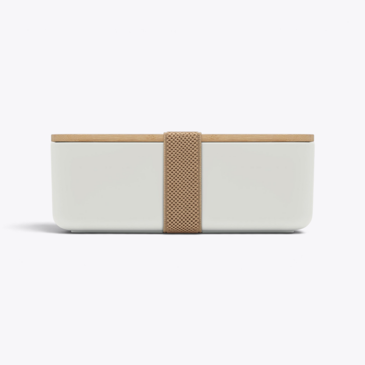 Lunchbox blanche avec couvercle en bambou, vue de face