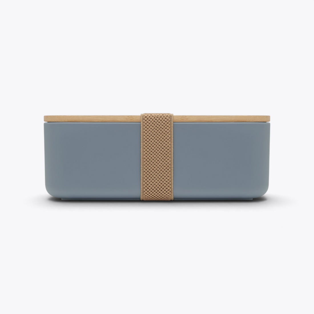 Lunchbox bleue avec couvercle en bambou, vue de face