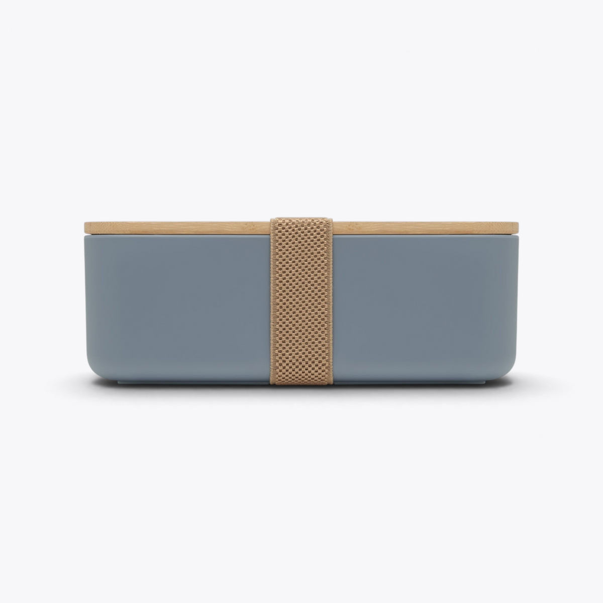 Lunchbox bleue avec couvercle en bambou, vue de face