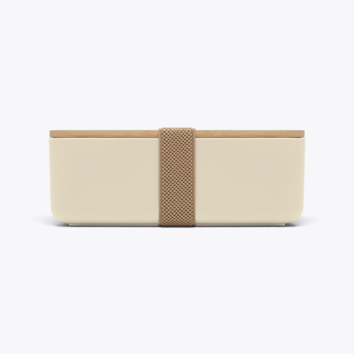 Lunchbox beige avec couvercle en bambou, vue de face