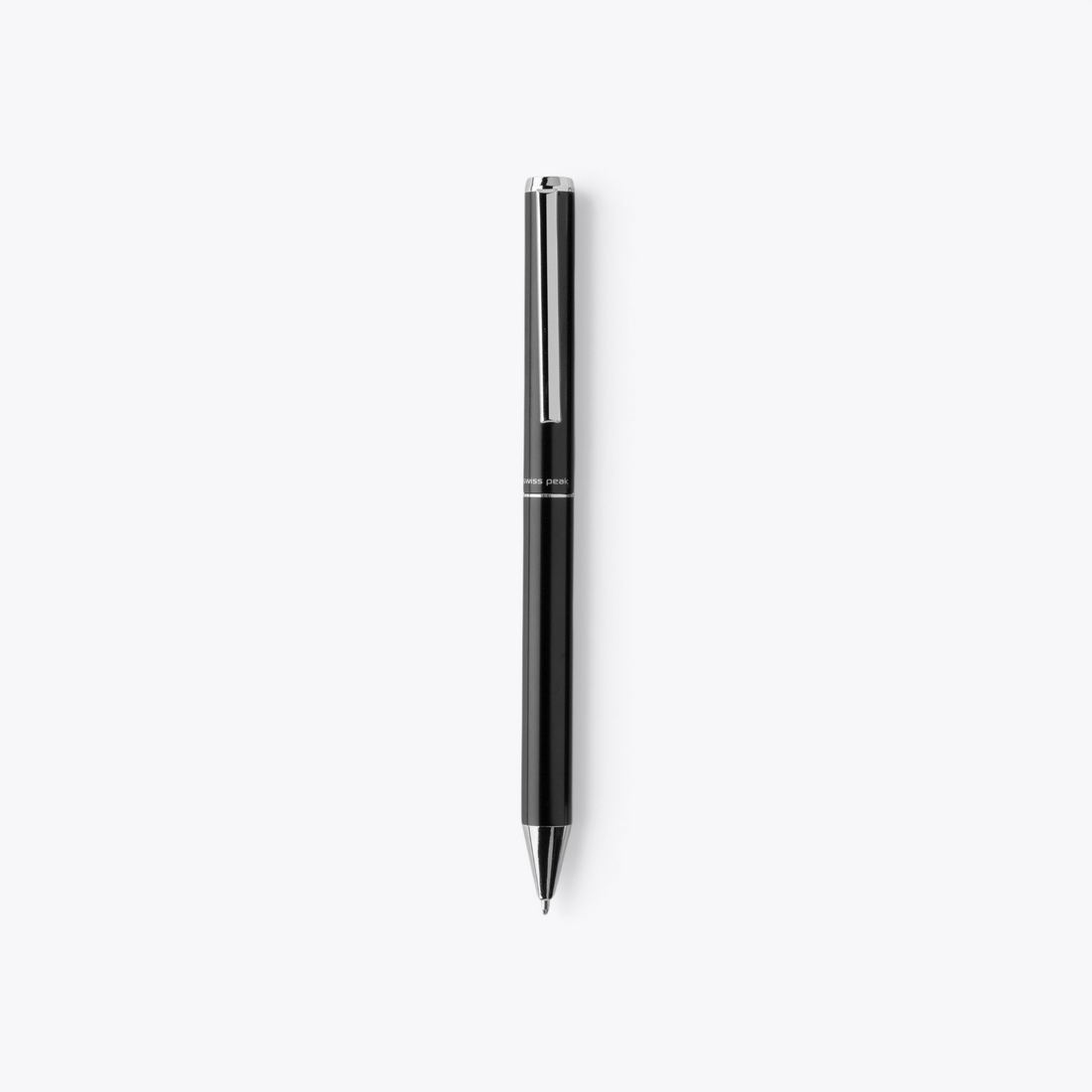 Stylo bille Swiss Peak noir avec clip argenté, vue de face