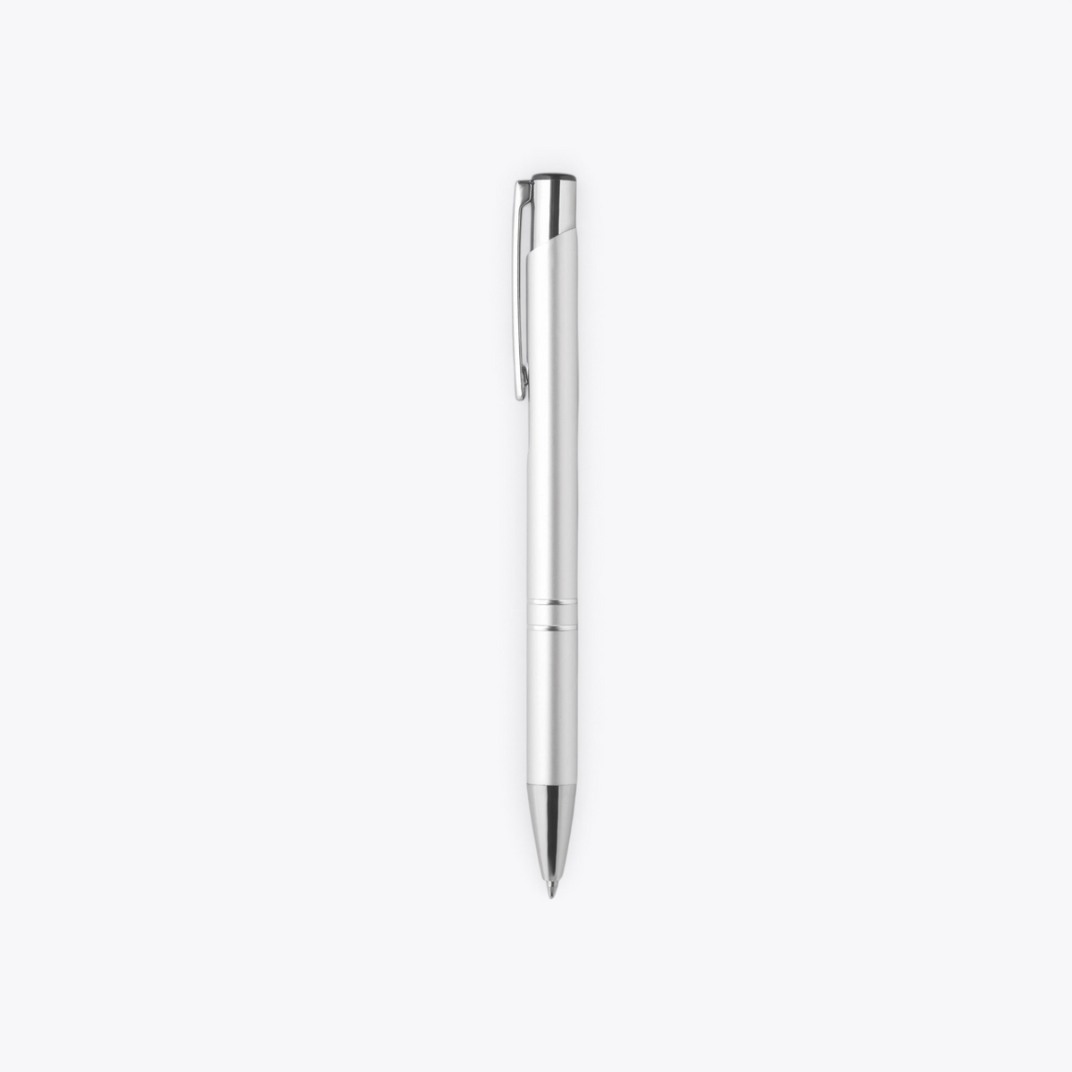 Stylo bille en aluminium recyclé argenté, vue de face