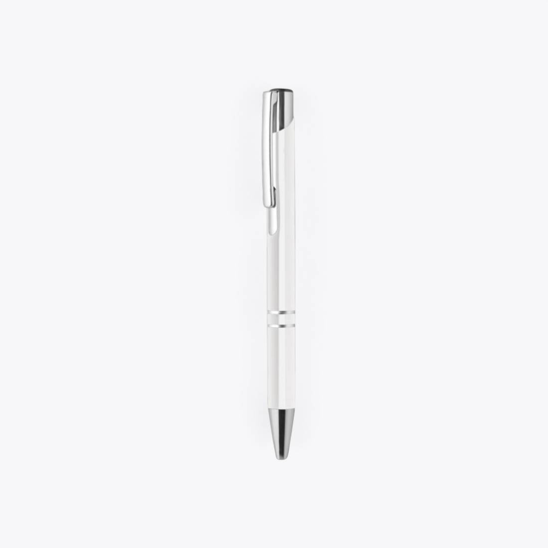Stylo bille en aluminium recyclé blanc, vue de face