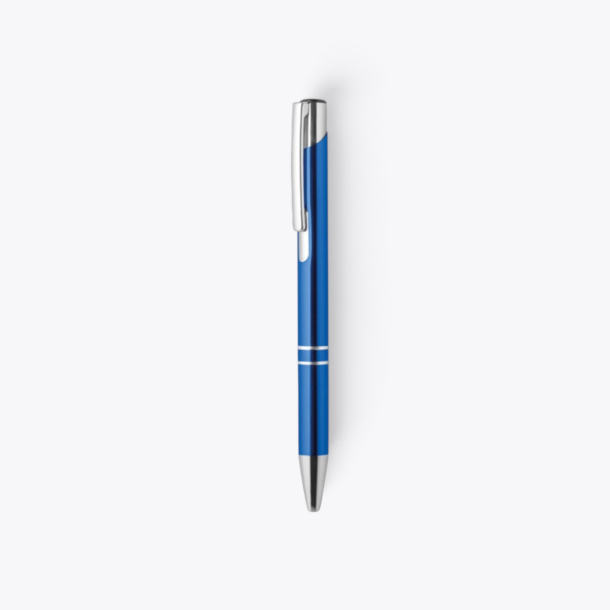 Stylo bille en aluminium recyclé bleu, vue de face