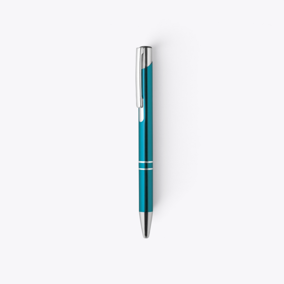 Stylo bille en aluminium recyclé turquoise, vue de face