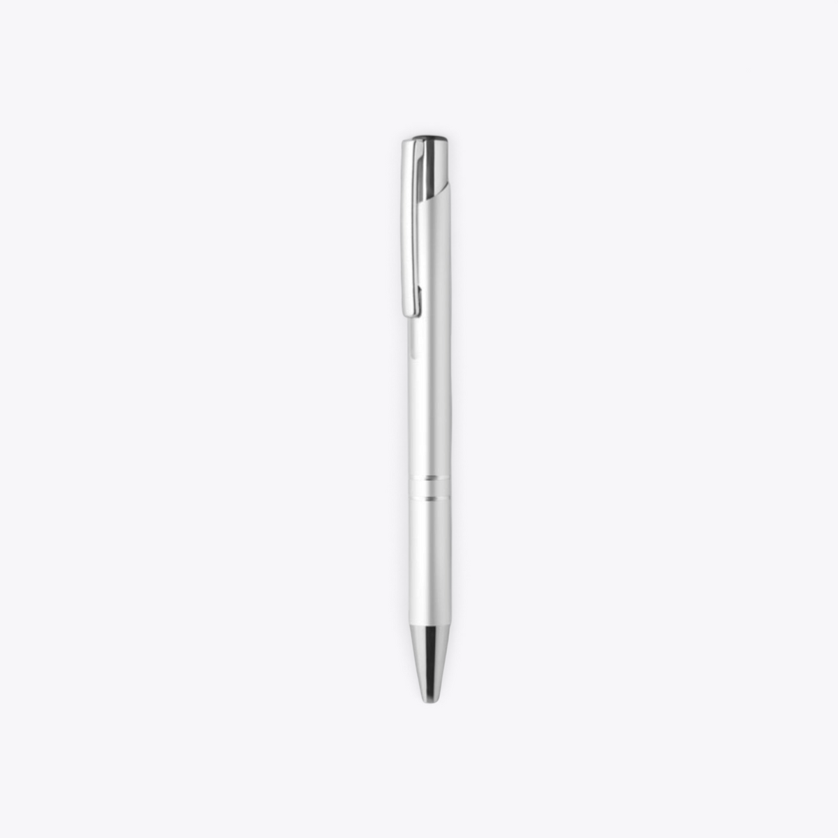 Stylo bille en aluminium recyclé blanc avec clip à gauche, vue de face