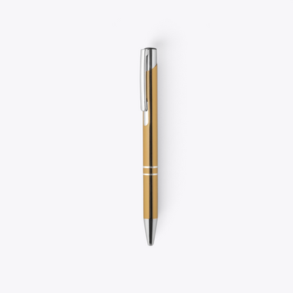 Stylo bille en aluminium recyclé doré, vue de face