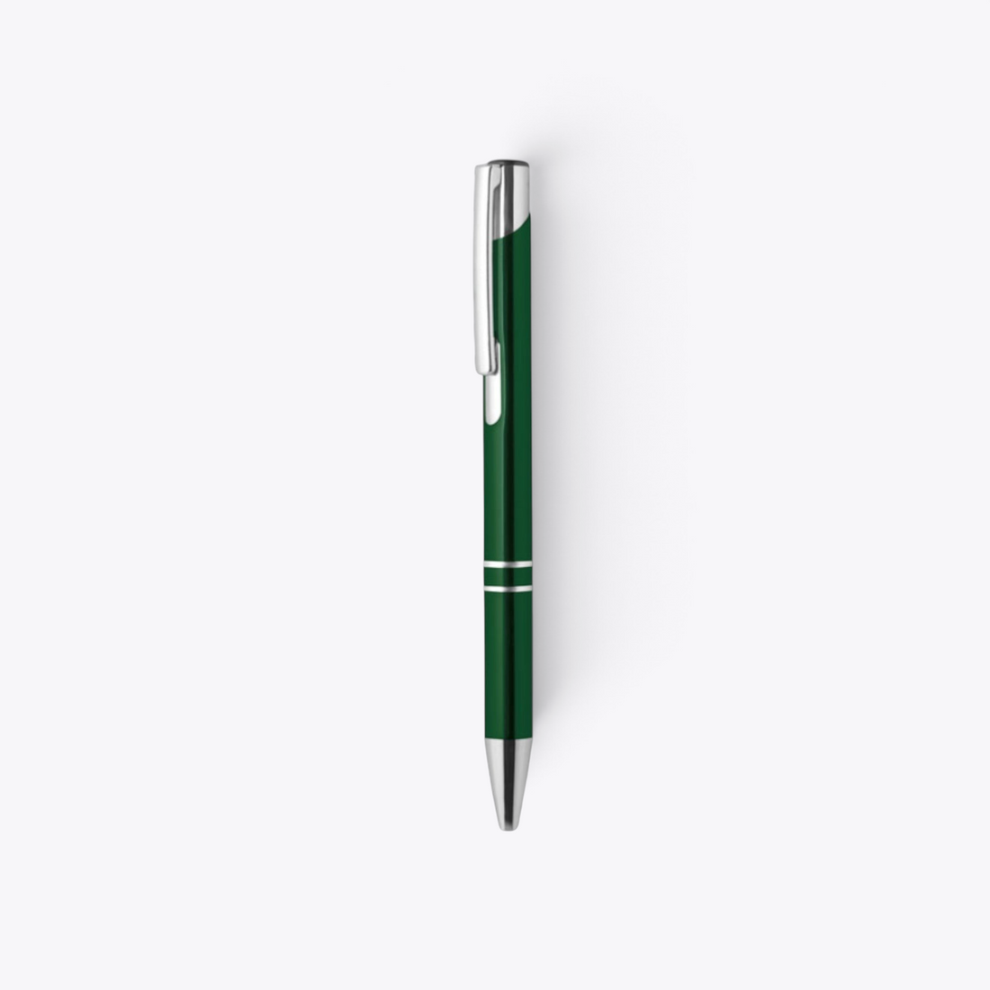 Stylo bille en aluminium recyclé vert, vue de face