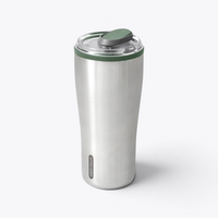 Mug Black+Blum argenté avec couvercle vert, vue de face