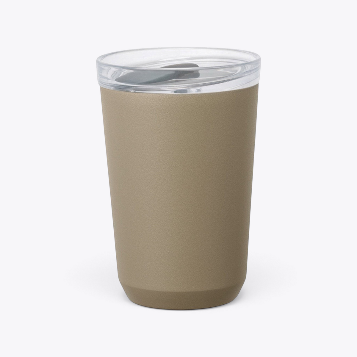 Mug Kinto kaki avec couvercle transparent, vue de face