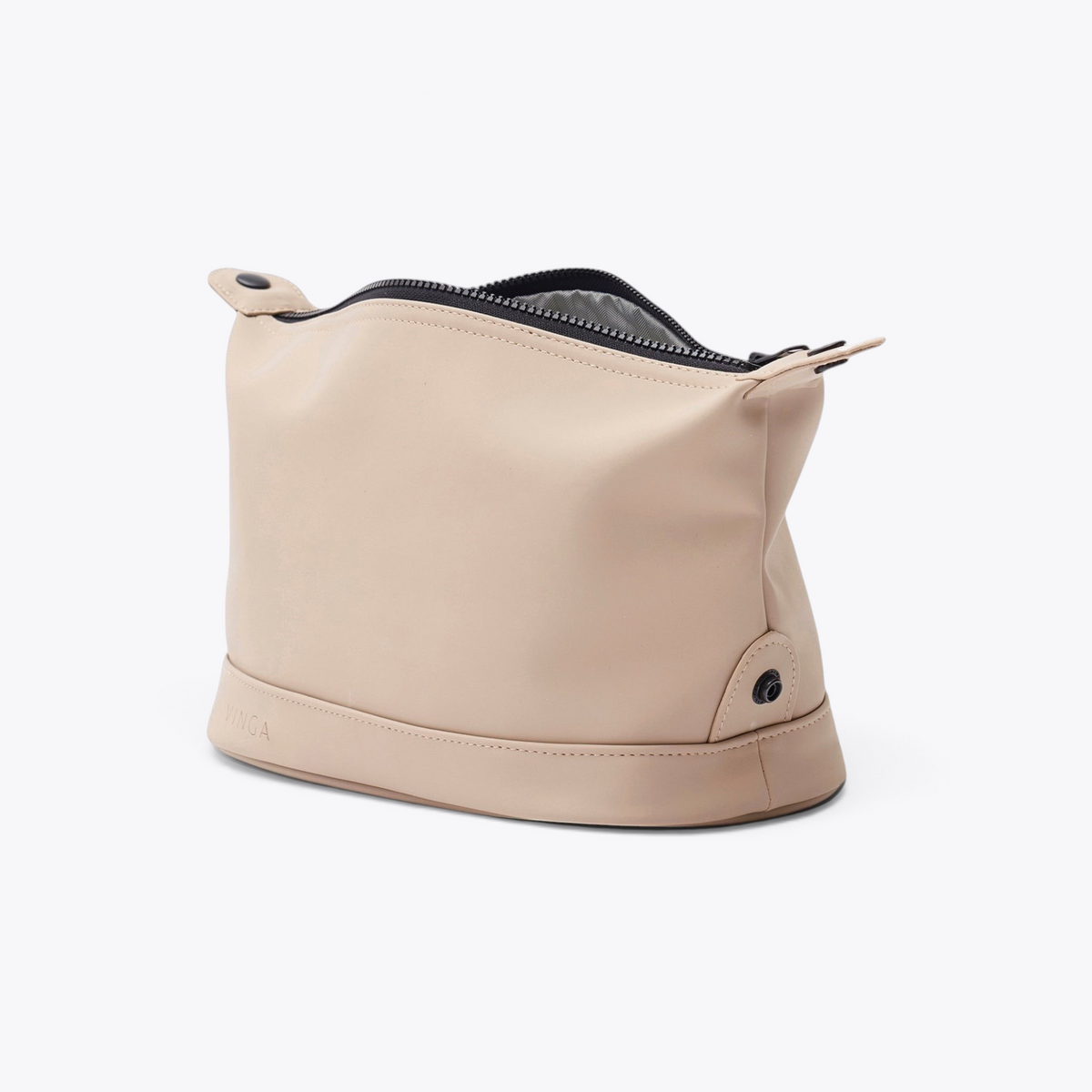 Trousse de toilette imperméable beige, vue trois quarts