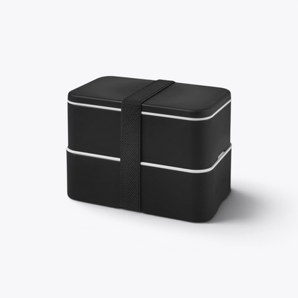 Lunchbox Bento double noire fermée, vue trois quarts