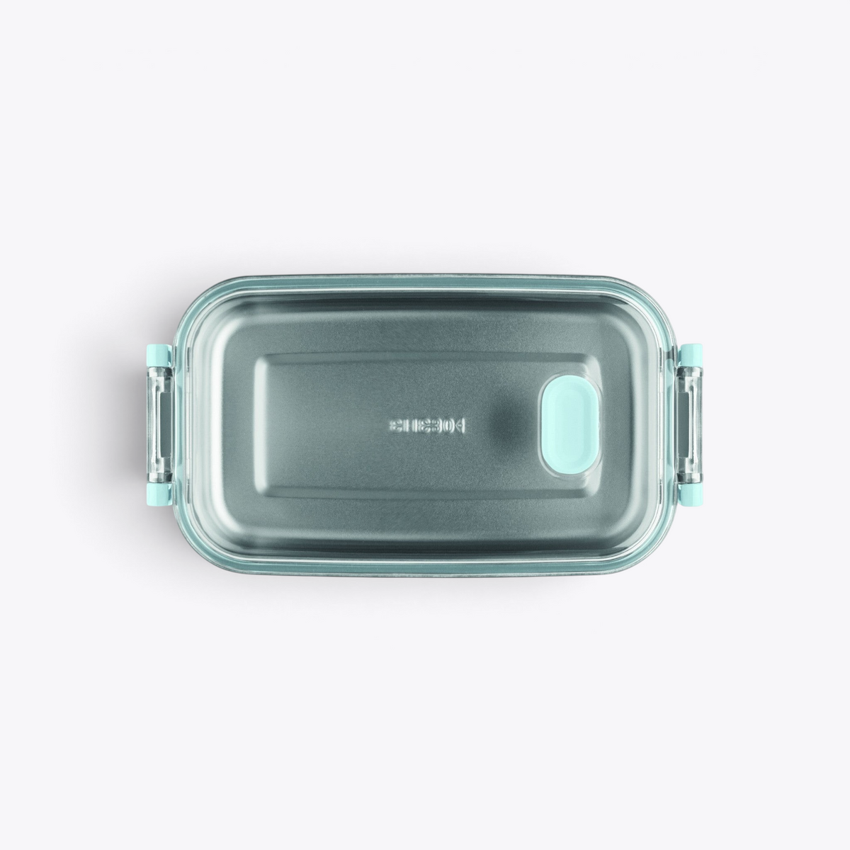 Lunchbox bleu clair avec couvercle transparent, vue de dessus centrée