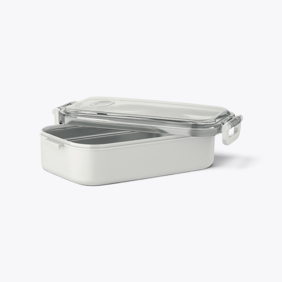 Lunchbox blanche ouverte avec compartiment en acier visible