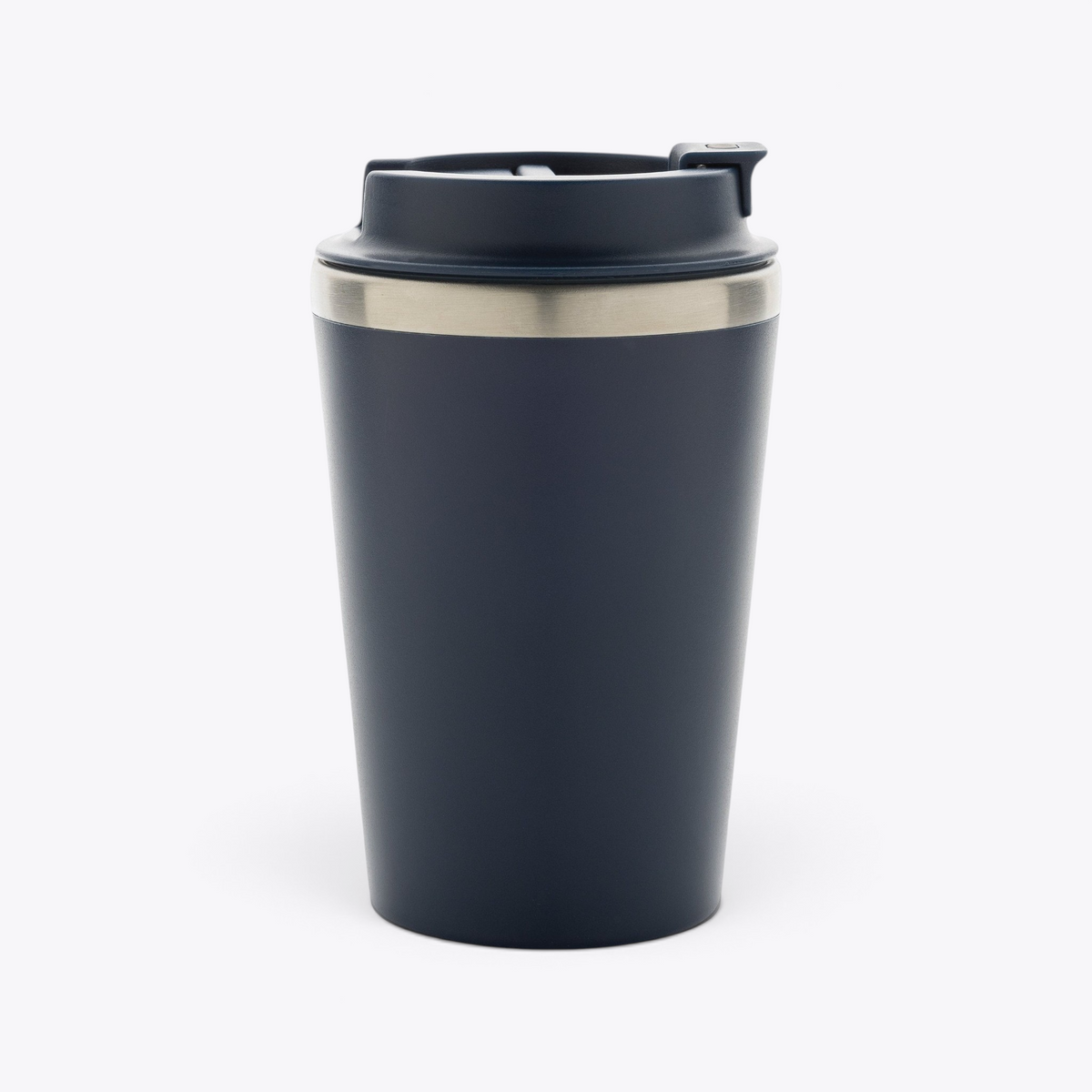 Mug isotherme 350 ml bleu marine, couvercle avec languette à droite