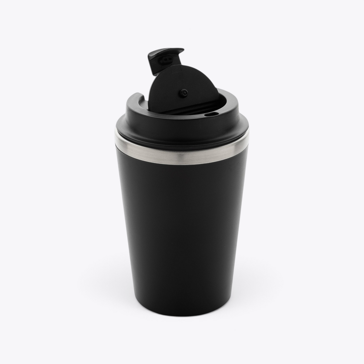 Mug isotherme 350 ml en acier recyclé noir, vue ouverte