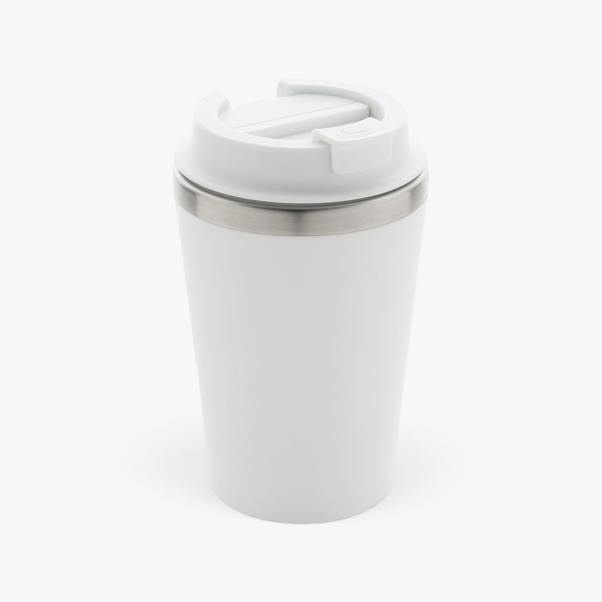 Mug isotherme 350 ml en acier recyclé blanc, vue trois quarts