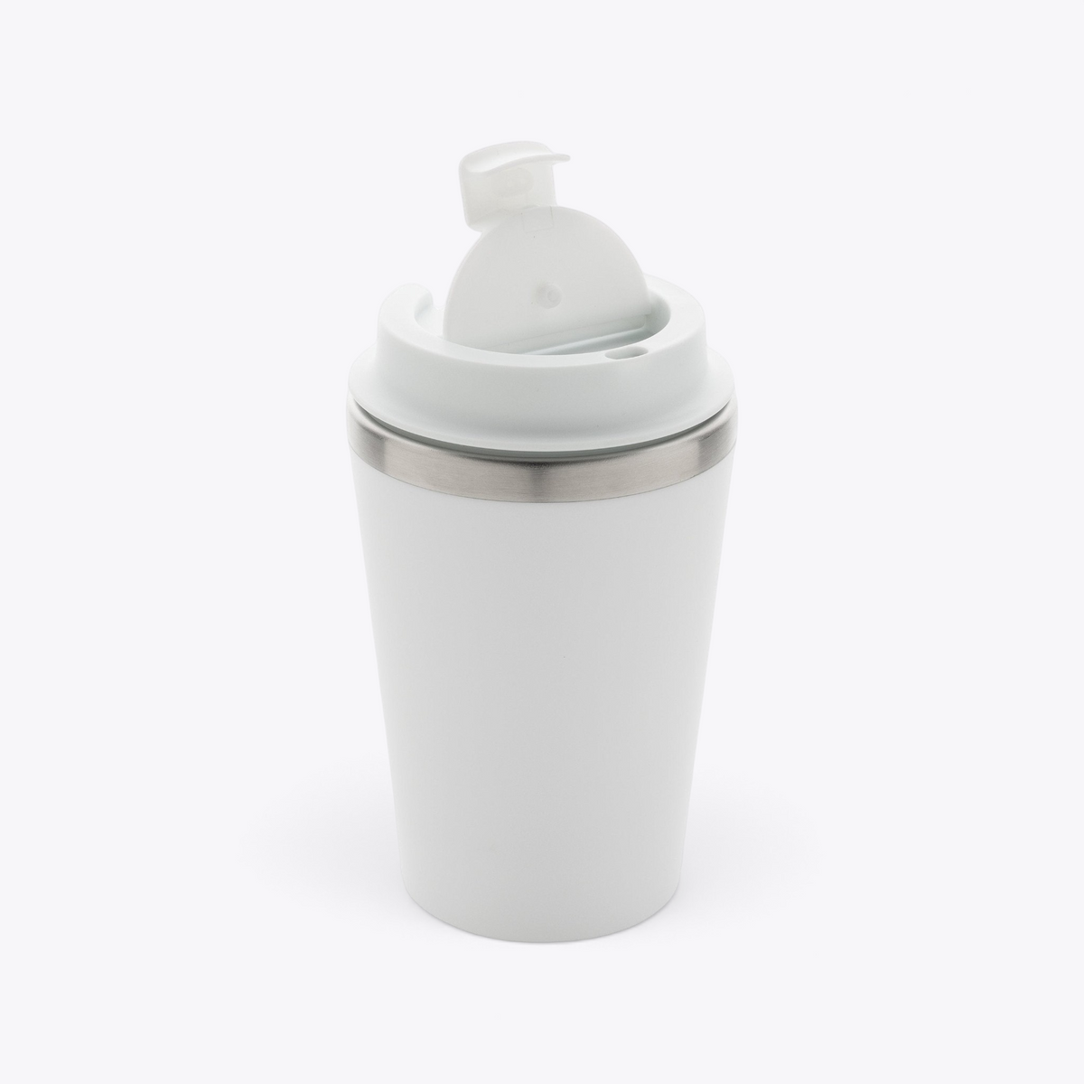 Mug isotherme 350 ml en acier recyclé blanc, vue ouverte