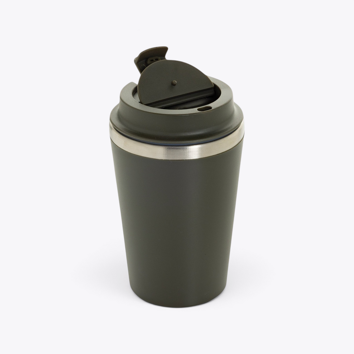 Mug isotherme 350 ml en acier recyclé vert, vue ouverte