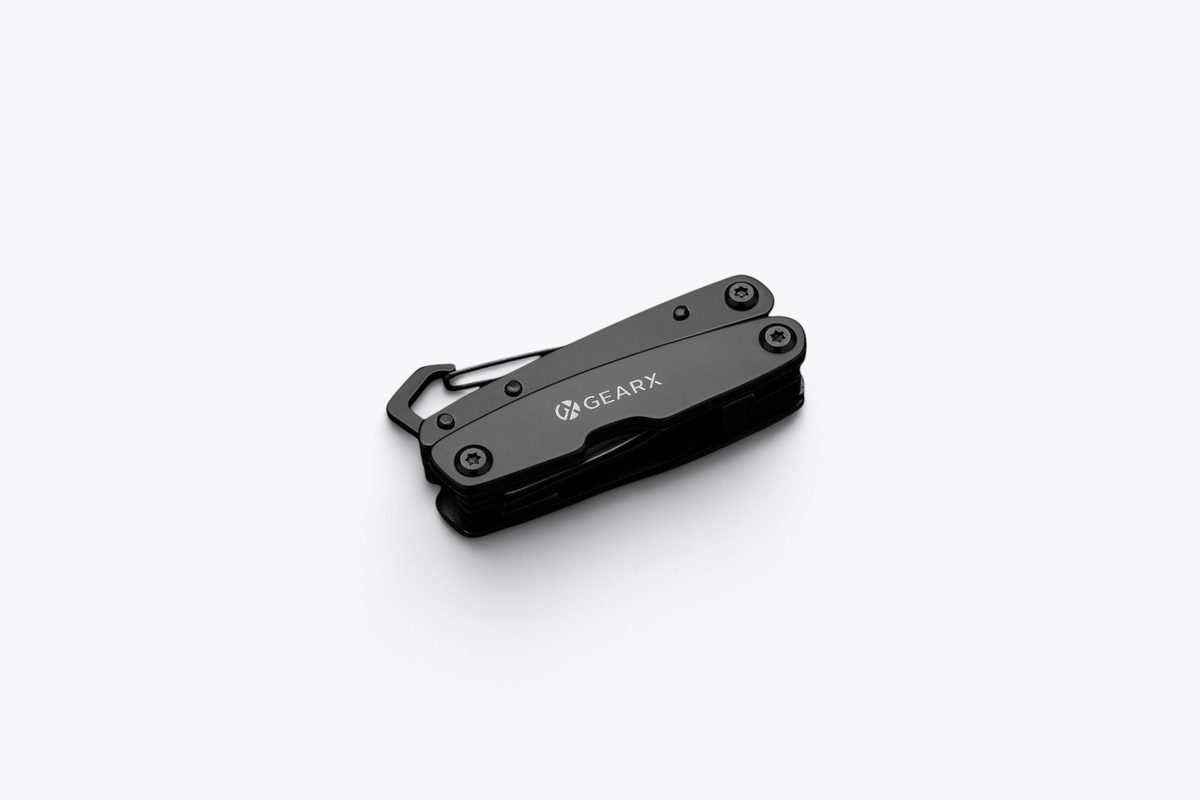 Mini outil multifonction Gear X noir fermé, vue de dessus