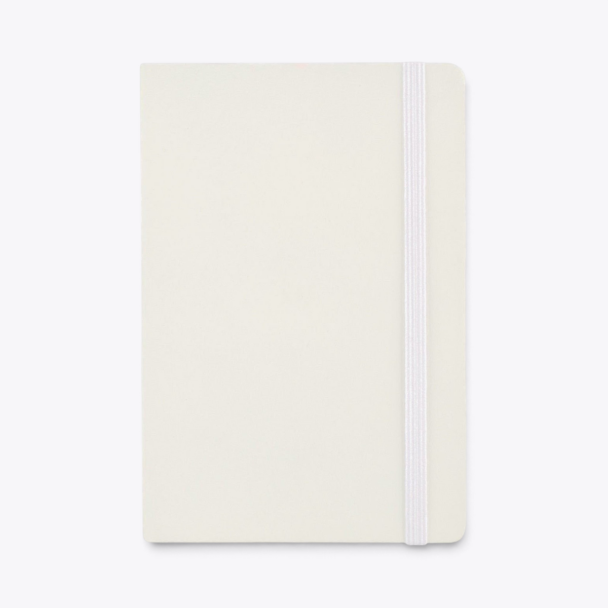 Carnet de notes blanc avec porte-stylo et bande élastique, vue de face