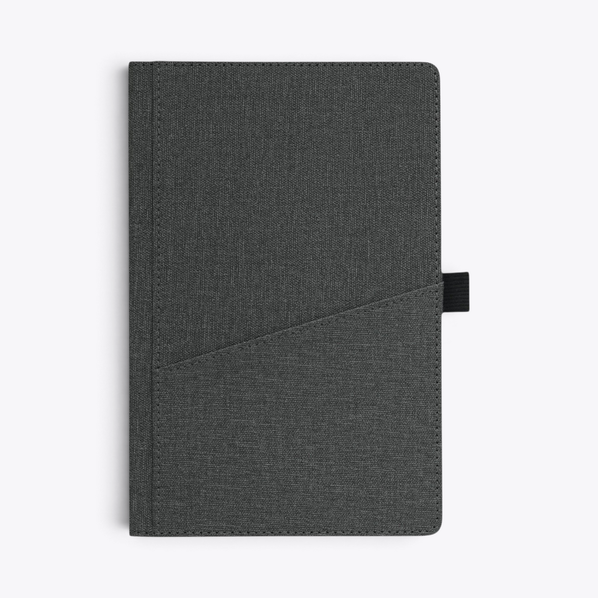 Carnet de notes avec poche frontale gris, vue de face