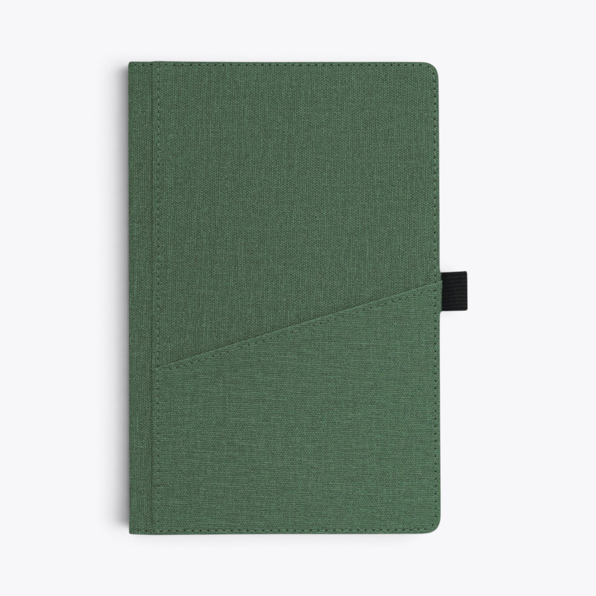 Carnet de notes avec poche frontale vert, vue de face