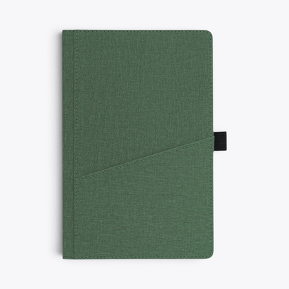 Carnet de notes avec poche frontale vert, vue de face
