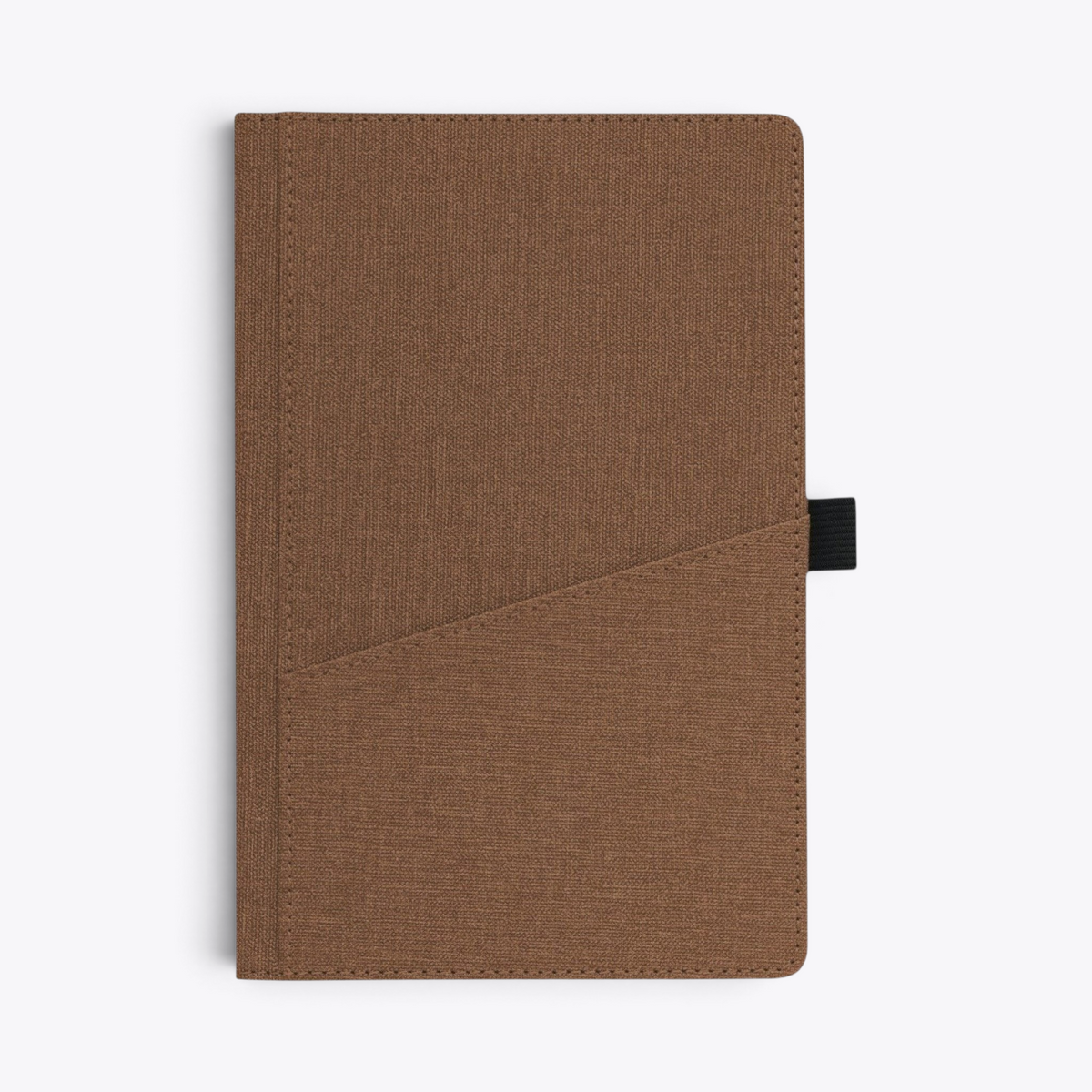 Carnet de notes avec poche frontale marron, vue de face