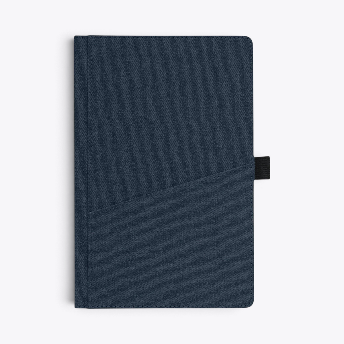 Carnet de notes avec poche frontale bleu marine, vue de face