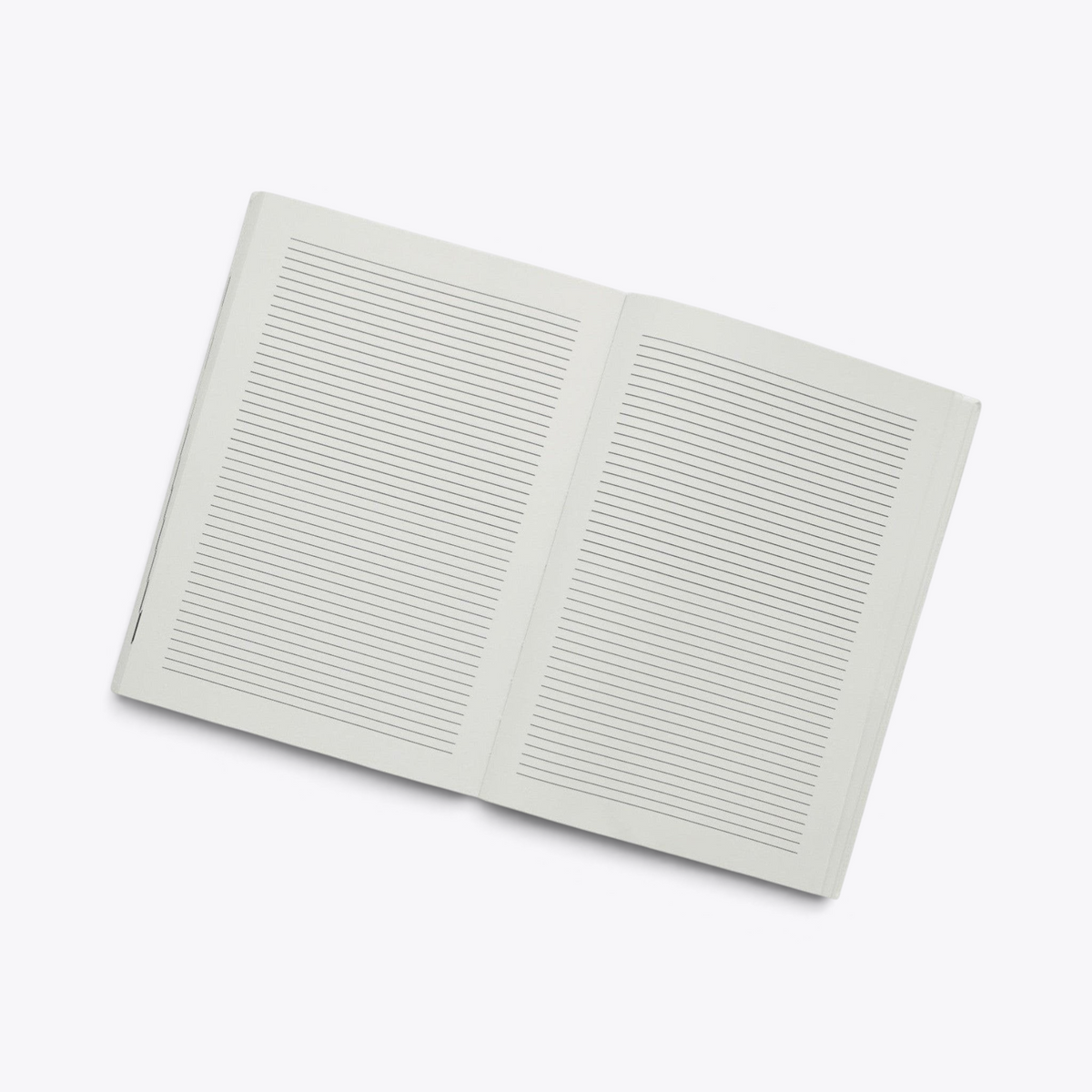 Carnet A5 gris clair ouvert sur des pages lignées