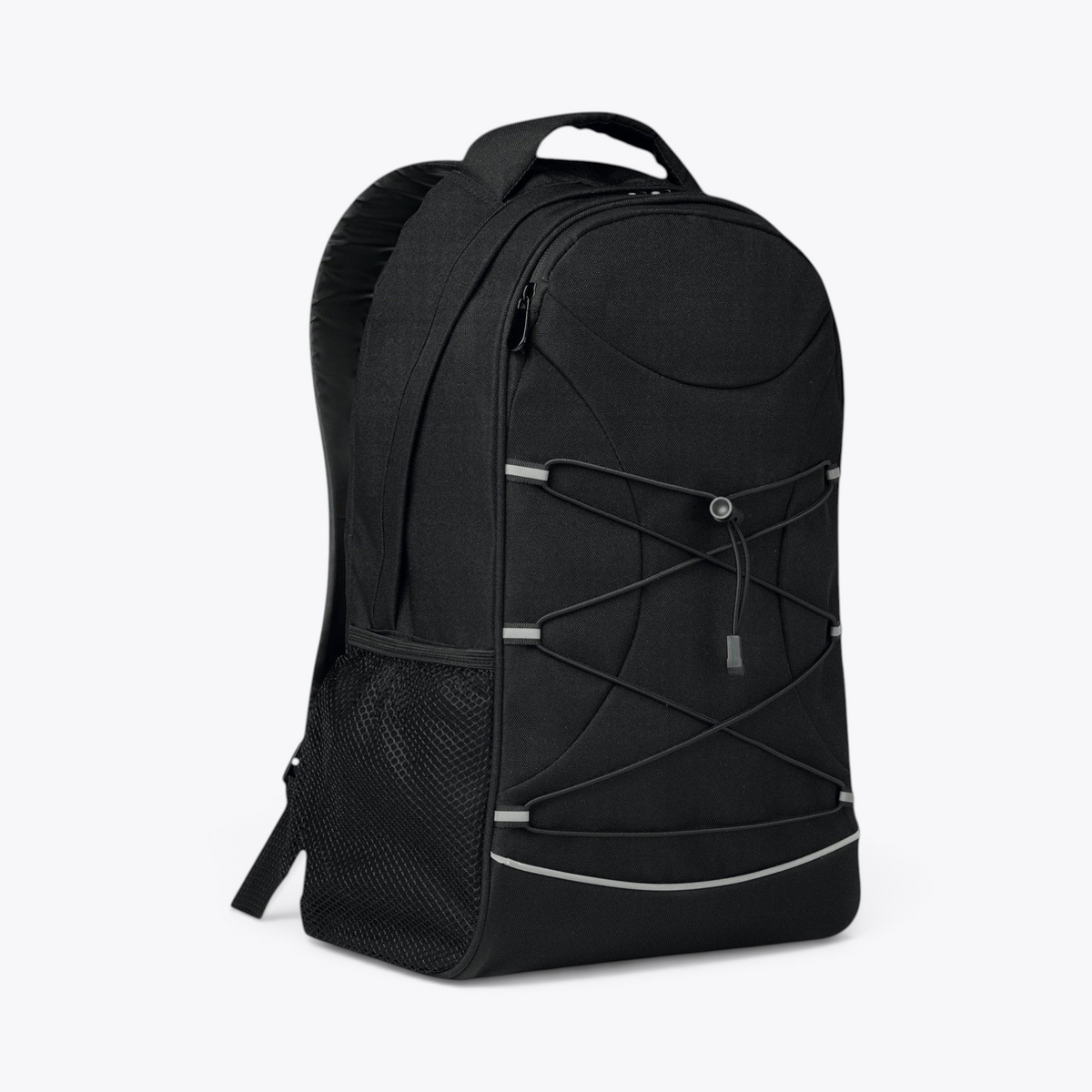 Sac à dos noir en rPET, vue trois quarts