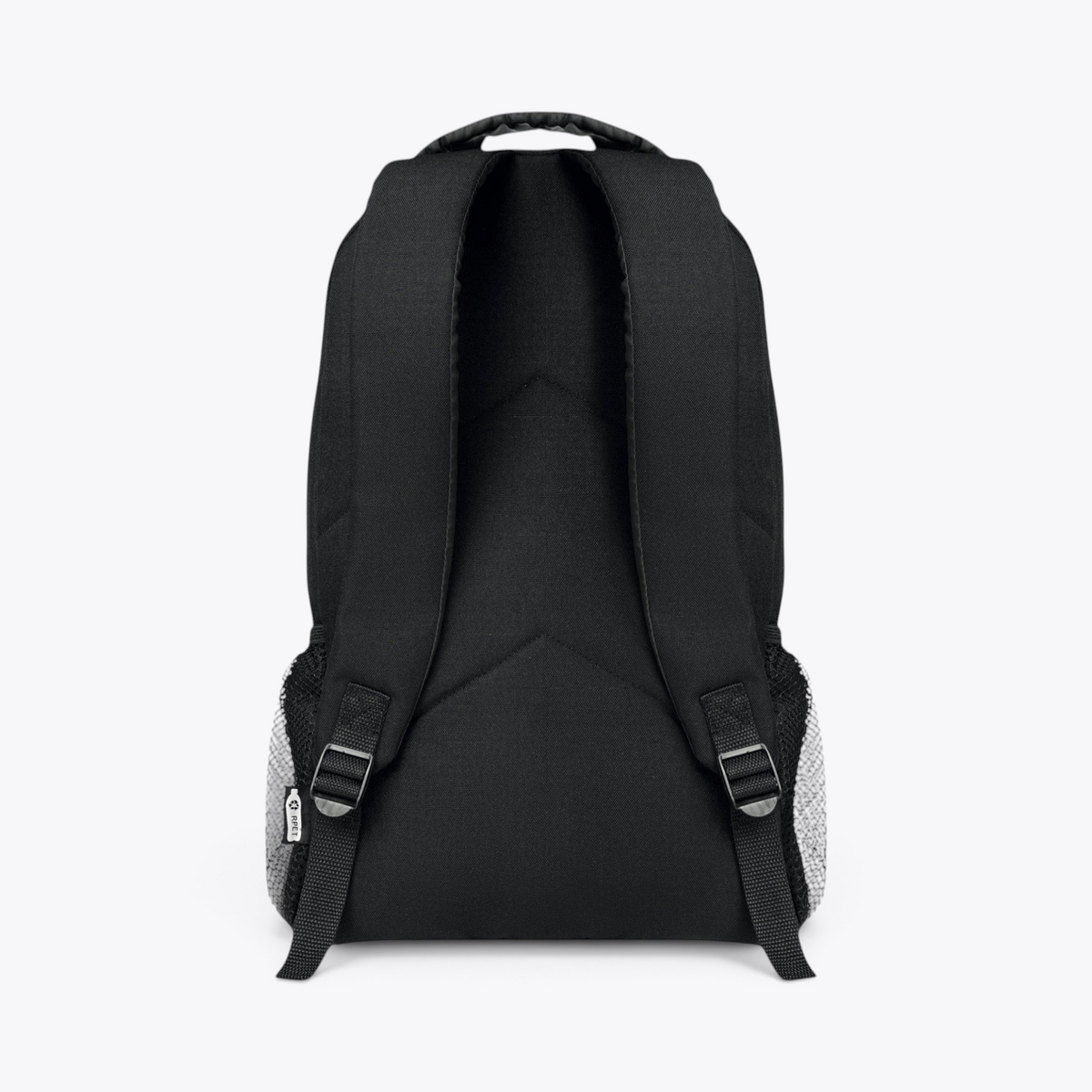 Sac à dos noir en rPET avec bretelles rembourrées, vue arrière
