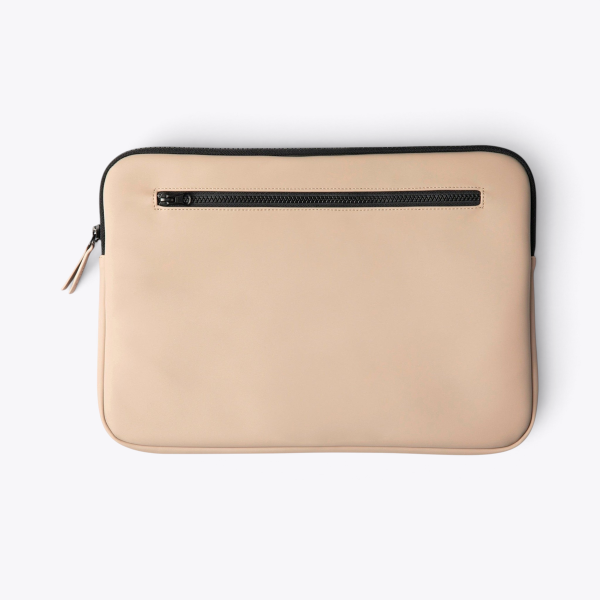 Pochette d’ordinateur beige avec poche zippée, vue de face
