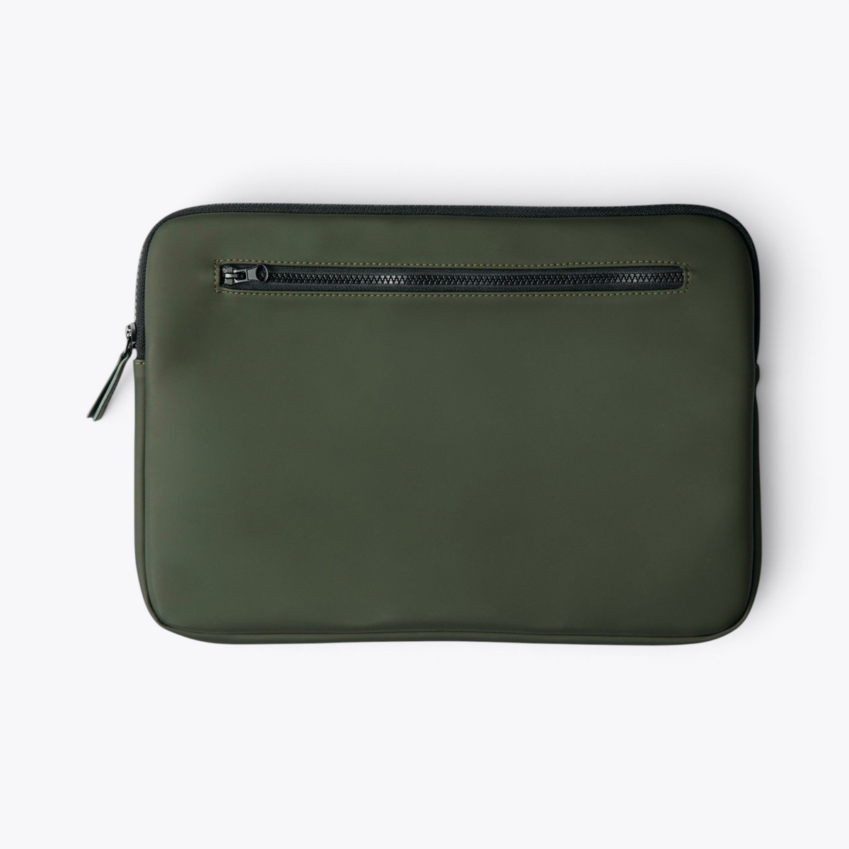 Pochette d’ordinateur kaki avec poche zippée, vue de face