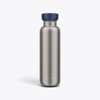 TODAY MERCH modern brushed stainless steel water bottle with navy blue cap, 750ml capacity.