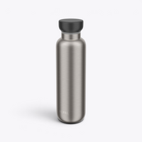 TODAY MERCH brushed stainless steel water bottle with black cap, modern and minimalist design.