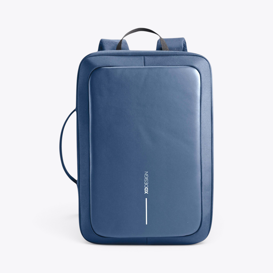 Bobby Bizz 2.0 sac à dos et sacoche antivol bleu marine, vue de face en mode sac à dos