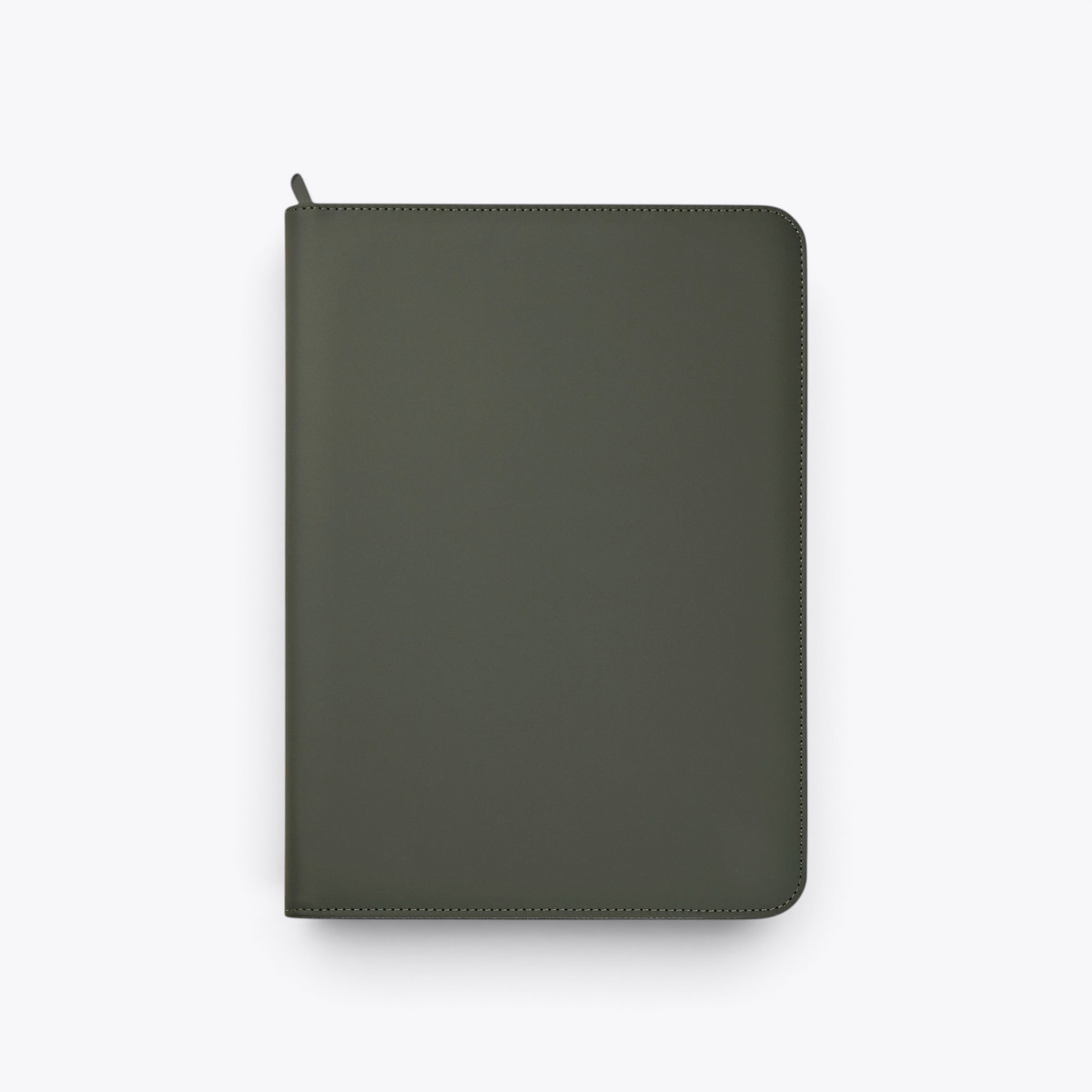 TODAY MERCH dark green zip-around document portfolio, professional and elegant design.