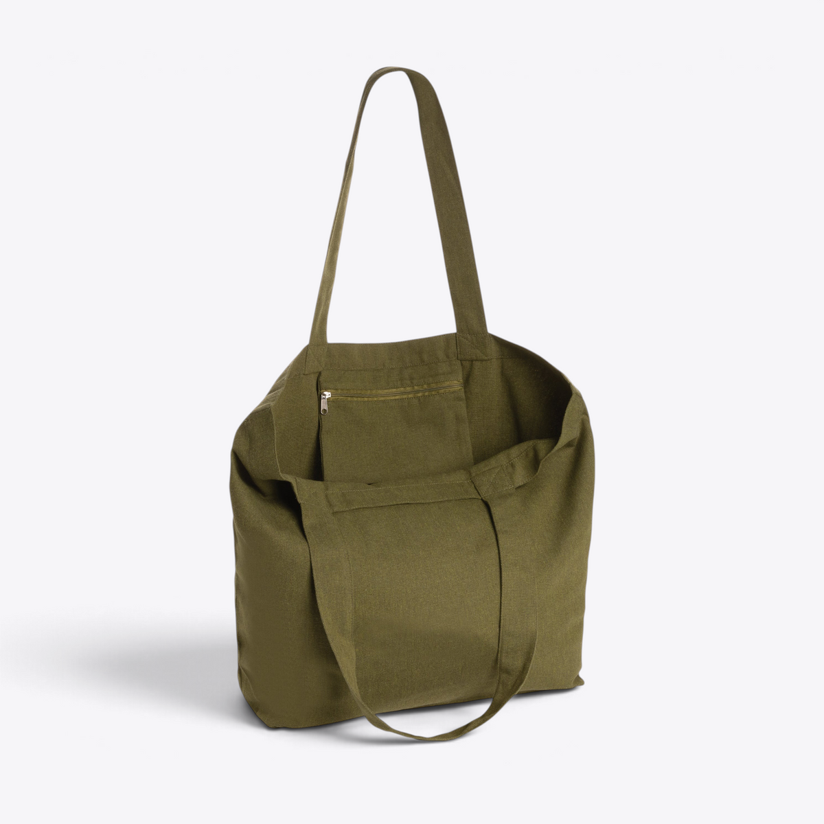 Tote bag en toile recyclée 240 g/m² vert — vue intérieure avec poche