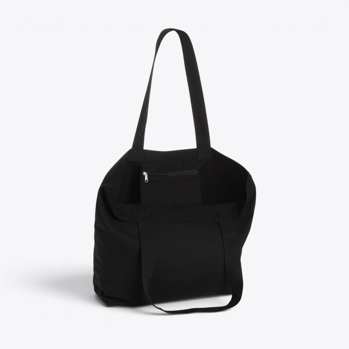 Tote bag en toile recyclée 240 g/m² noir — vue intérieure avec poche