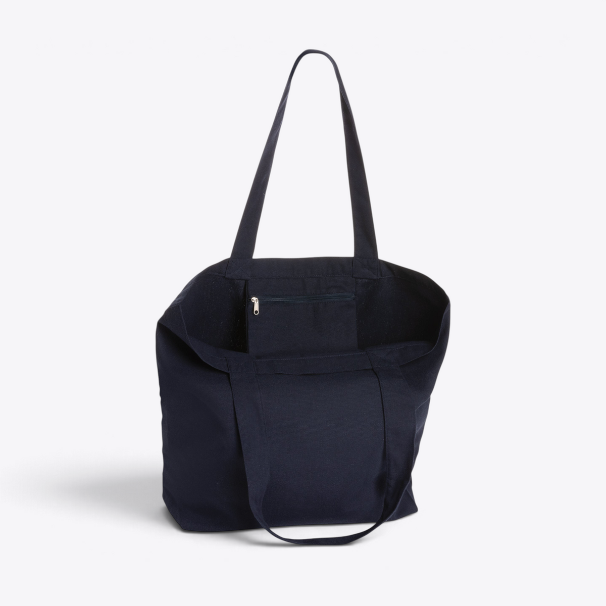 Tote bag en toile recyclée 240 g/m² bleu marine — vue intérieure avec poche