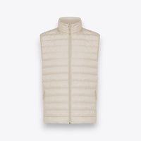 Men's sleeveless beige quilted jacket, front view
