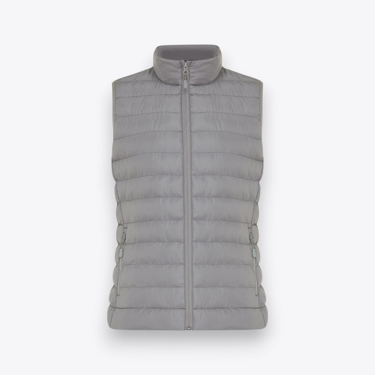 Veste matelassée grise sans manches pour femme, vue de face