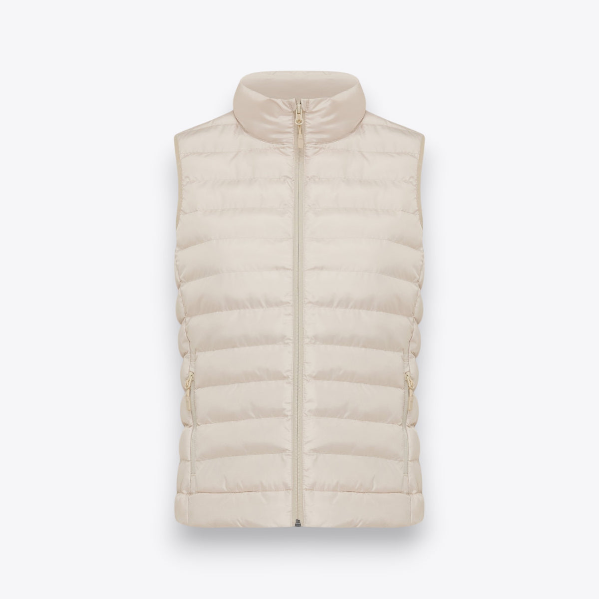 Veste matelassée beige sans manches pour femme, vue de face