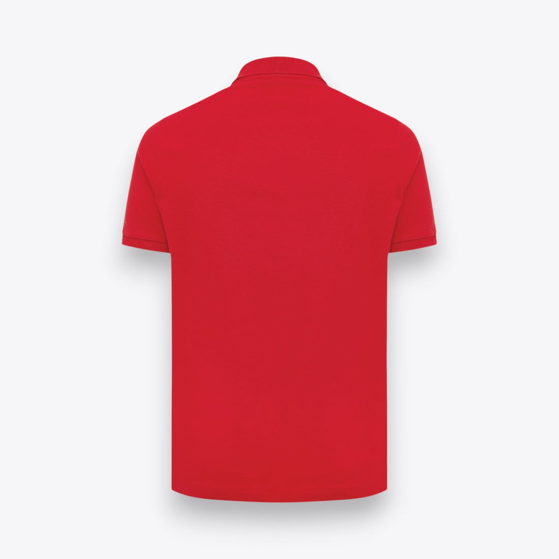 Unisex polo with short red sleeves, back view