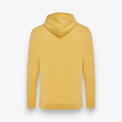 Sweat à capuche jaune, vue de dos