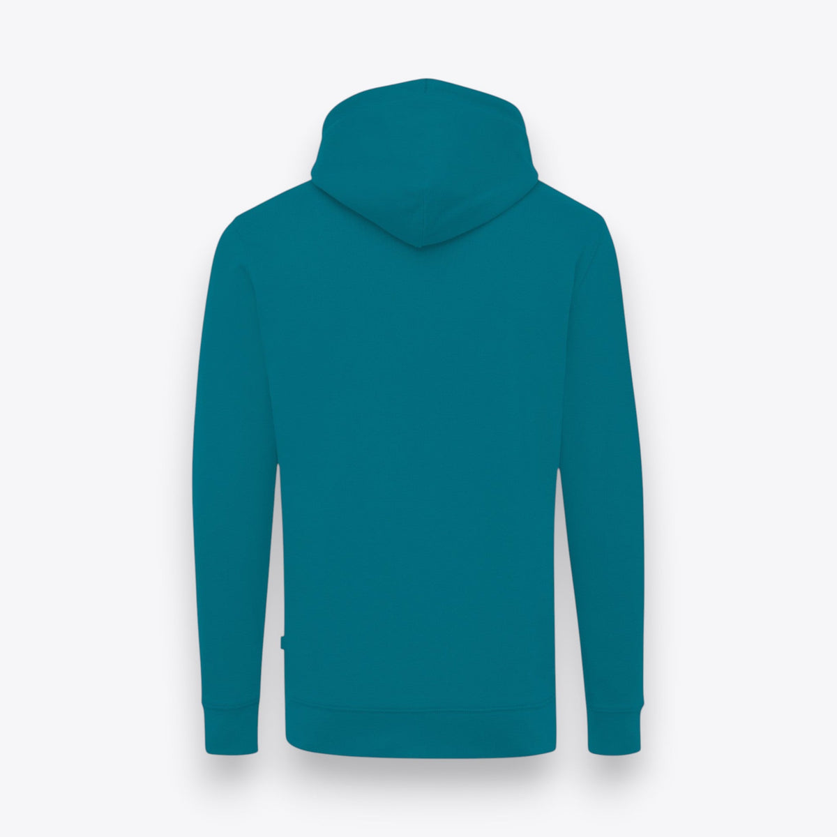 Sweat à capuche turquoise, vue de dos