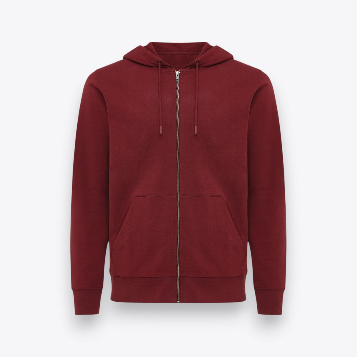 Sweat à capuche zippé bordeaux, vue de face